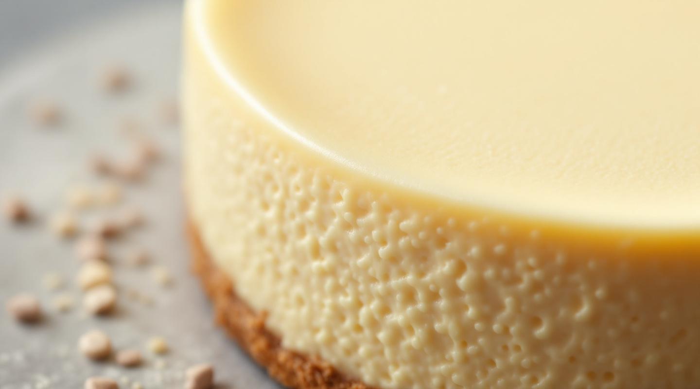 Surface lisse de cheesecake new-yorkais sans fissures aux bords nets