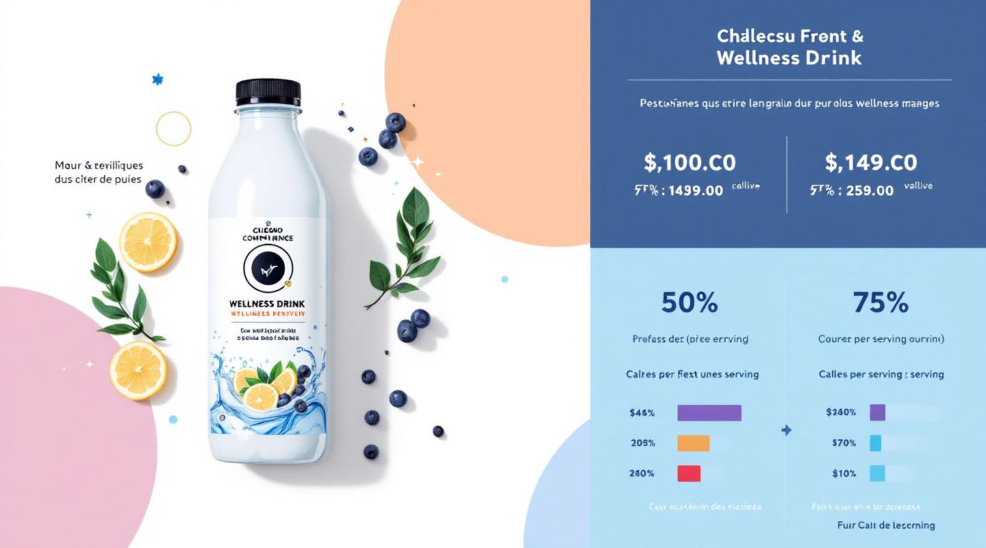 Infographie comparant le prix d’une boisson bien-être avec graphiques et indicateurs de valeur